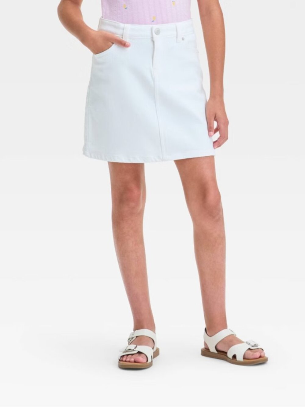 Cat Jack XS Girls Denim Skirt Adjustable Waistband Mid Rise White